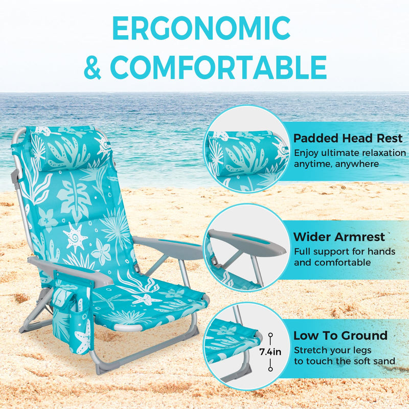 Load image into Gallery viewer, WEJOY Adjustable Beach Chair with Cup Holder and Padded Headrest