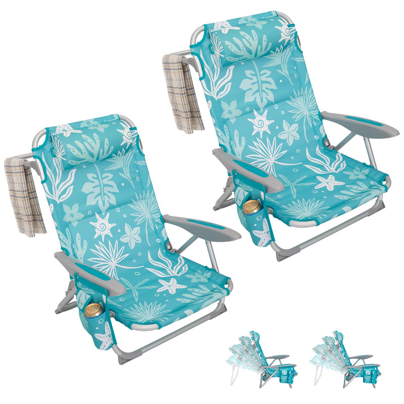 Load image into Gallery viewer, WEJOY Adjustable 4 Positions Beach Chair Set of 2 Cyan White