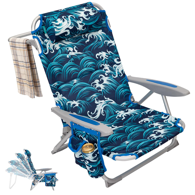 Load image into Gallery viewer, WEJOY Adjustable Beach Chair with Cup Holder and Padded Headrest