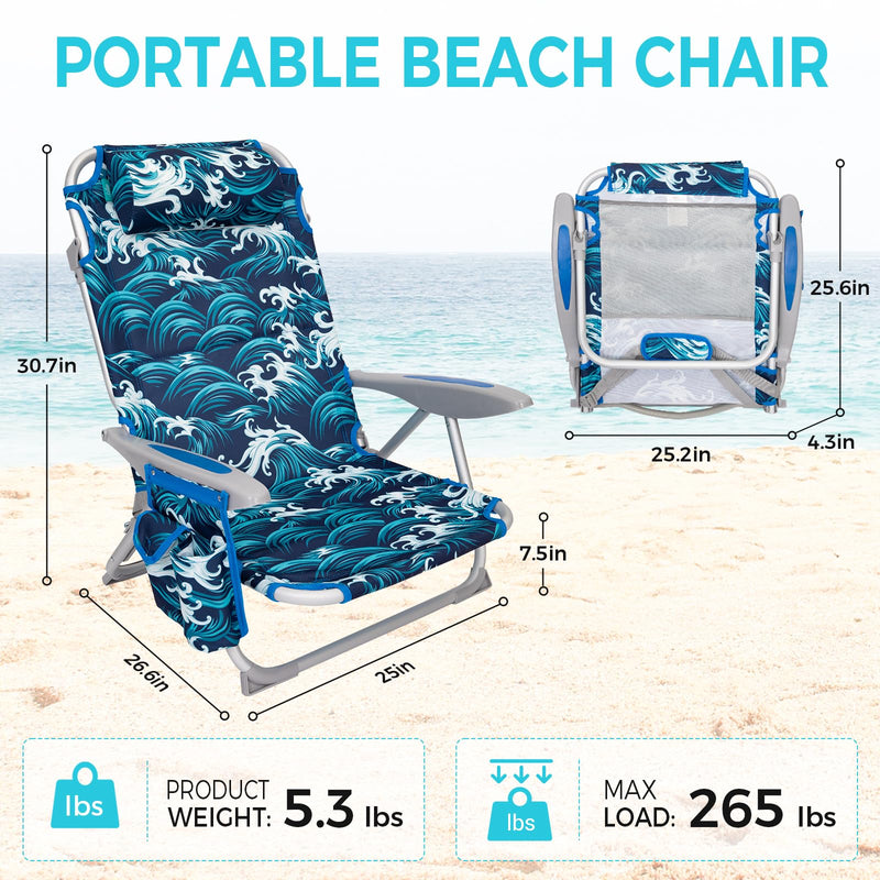 Load image into Gallery viewer, WEJOY Adjustable Beach Chair with Cup Holder and Padded Headrest
