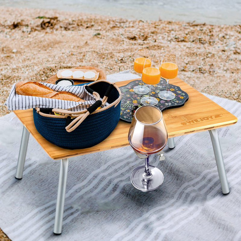 Cargue la imagen en el visor de la galería, WEJOY BAMBOO 4030 Mini mesa de bambú con soporte para vasos