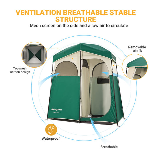KingCamp MARASUSA Oversize Camping Shower Tent 2 Room Outdoor Toilet Tent