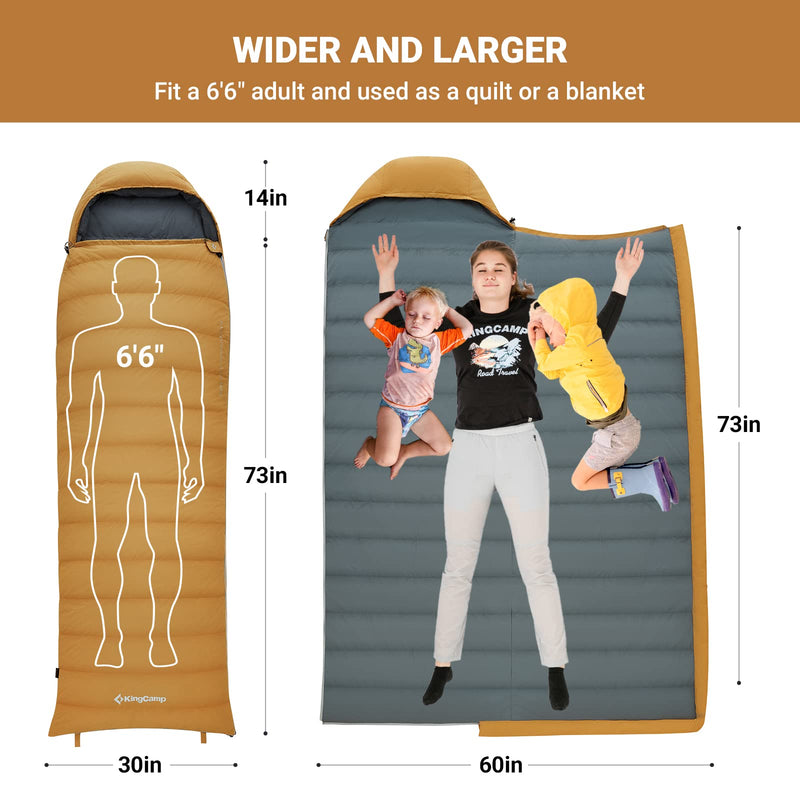 Load image into Gallery viewer, KingCamp Lightweight Down Sleeping Bag-Envelope With Mummy Hood Wide and Large