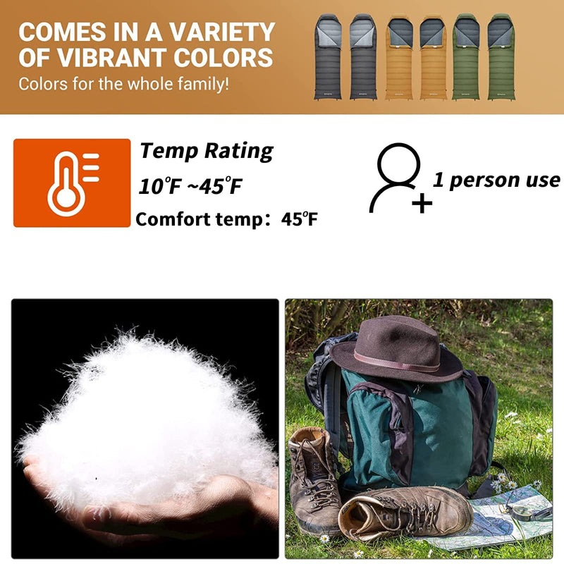 Load image into Gallery viewer, KingCamp Lightweight Down Sleeping Bag-Envelope With Mummy Hood Wide and Large