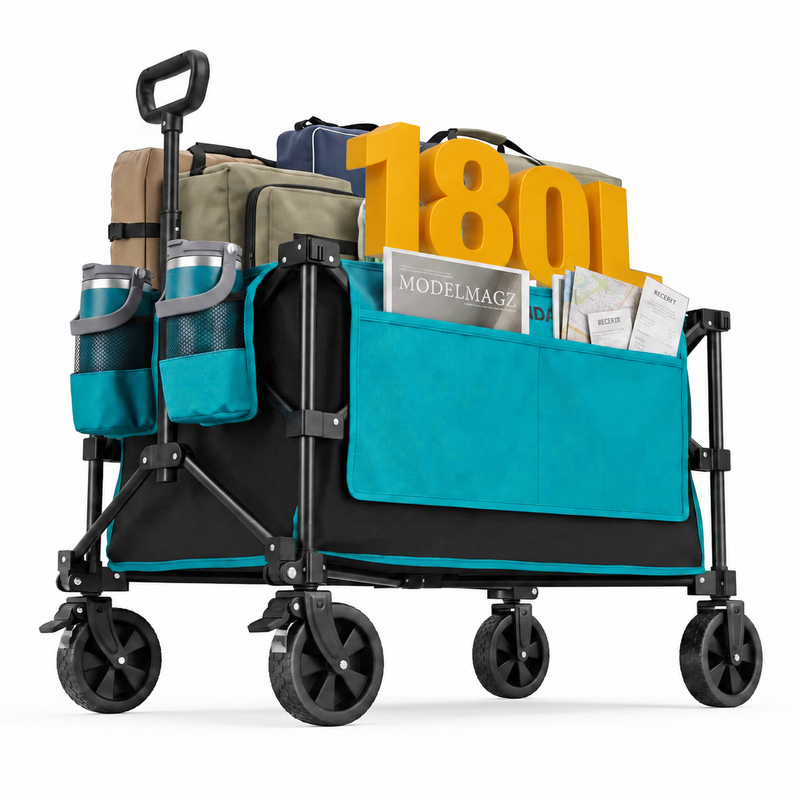 Load image into Gallery viewer, FUNDANGO Basic Folding Wagon, Compact Collapsible Utility Cart with 5" Removable Wheels, Brakes & 276 lbs Cargo Capacity