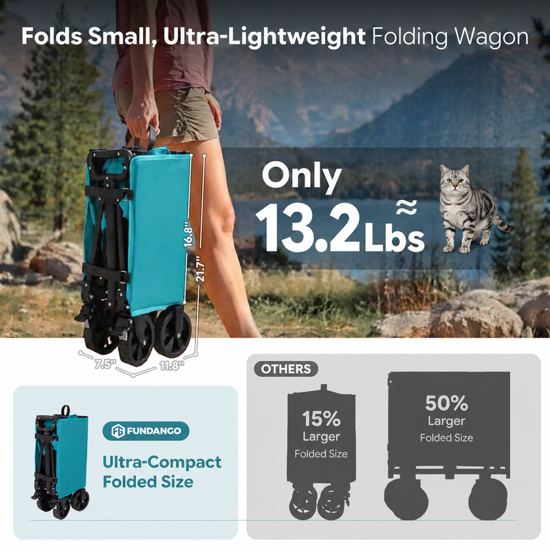 Load image into Gallery viewer, FUNDANGO Basic Folding Wagon, Compact Collapsible Utility Cart with 5" Removable Wheels, Brakes & 276 lbs Cargo Capacity