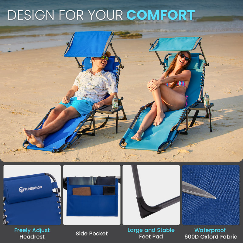 Load image into Gallery viewer, FUNDANGO 400lbs Capacity Beach Chaise Lounge with Side Table, 5-Position Adjustable Sun Lounger for Pool, Patio, Lawn & Sunbathing