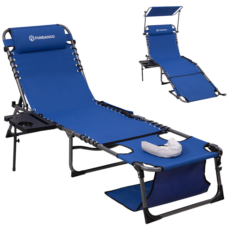 Load image into Gallery viewer, FUNDANGO 4-in-1 Chaise Lounge Chair with Face Hole & Canopy Shade 400lbs Capacity Beach Chaise Lounge with Side Table, 5-Position Adjustable Sun Lounger for Pool, Patio, Lawn & Sunbathing Blue