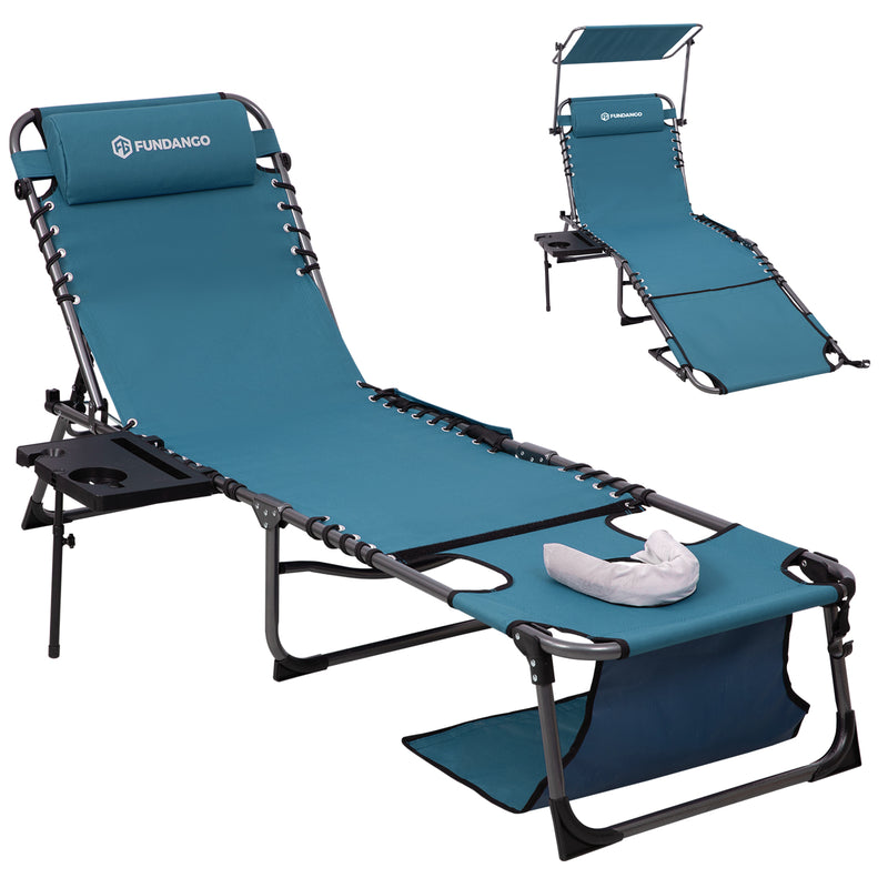 Load image into Gallery viewer, FUNDANGO 4-in-1 Tanning Lounge Chair with Face Hole & Canopy Shade Cyan