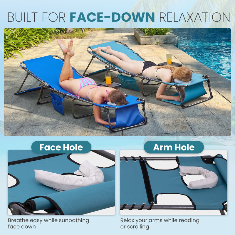 Load image into Gallery viewer, FUNDANGO 4-in-1 Tanning Lounge Chair 5-Position Adjustable Sun Lounger BUILT FOR FACE-DOWN RELAXATION