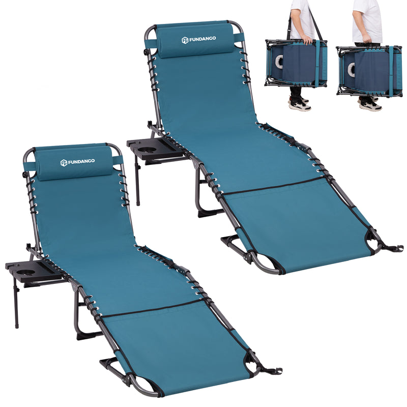 Load image into Gallery viewer, FUNDANGO 4-in-1 Tanning Lounge Chair with Face Hole & Canopy Shade Cyan 2PACK