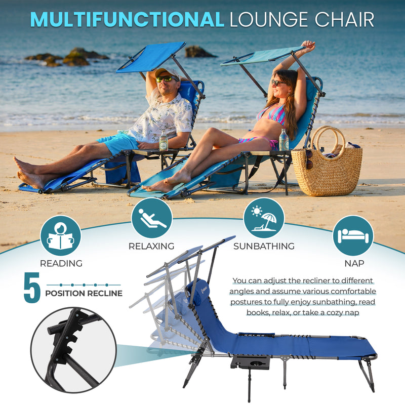 Load image into Gallery viewer, FUNDANGO 400lbs Capacity Beach Chaise Lounge with Side Table, 5-Position Adjustable Sun Lounger for Pool, Patio, Lawn & Sunbathing