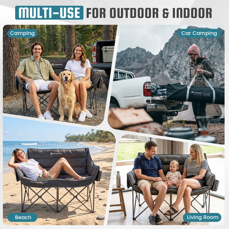 Load image into Gallery viewer, FUNDANGO Aurora Luxia P2 Double Camping Chair | Oversized Loveseat for Two with 450g Ultra-Thick Padding, Cup Holders & Mesh Pocket, 880lb Capacity