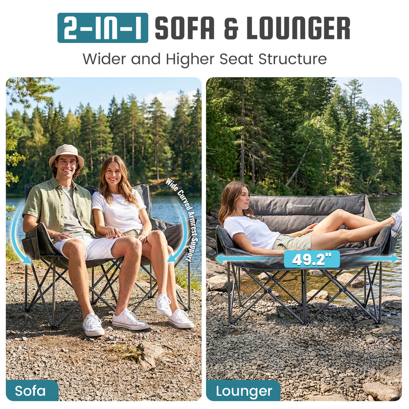 Load image into Gallery viewer, FUNDANGO Aurora Luxia P2 Double Camping Chair | Oversized Loveseat for Two with 450g Ultra-Thick Padding, Cup Holders & Mesh Pocket, 880lb Capacity