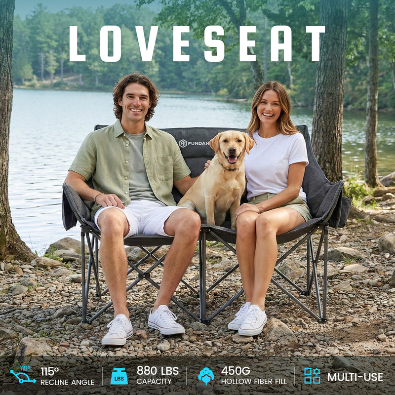 Load image into Gallery viewer, FUNDANGO Aurora Luxia P2 Double Camping Chair | Oversized Loveseat for Two with 450g Ultra-Thick Padding, Cup Holders & Mesh Pocket, 880lb Capacity