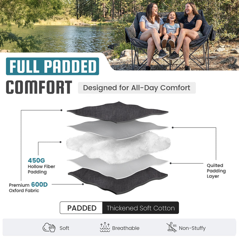 Load image into Gallery viewer, FUNDANGO Aurora Luxia P2 Double Camping Chair | Oversized Loveseat for Two with 450g Ultra-Thick Padding, Cup Holders & Mesh Pocket, 880lb Capacity
