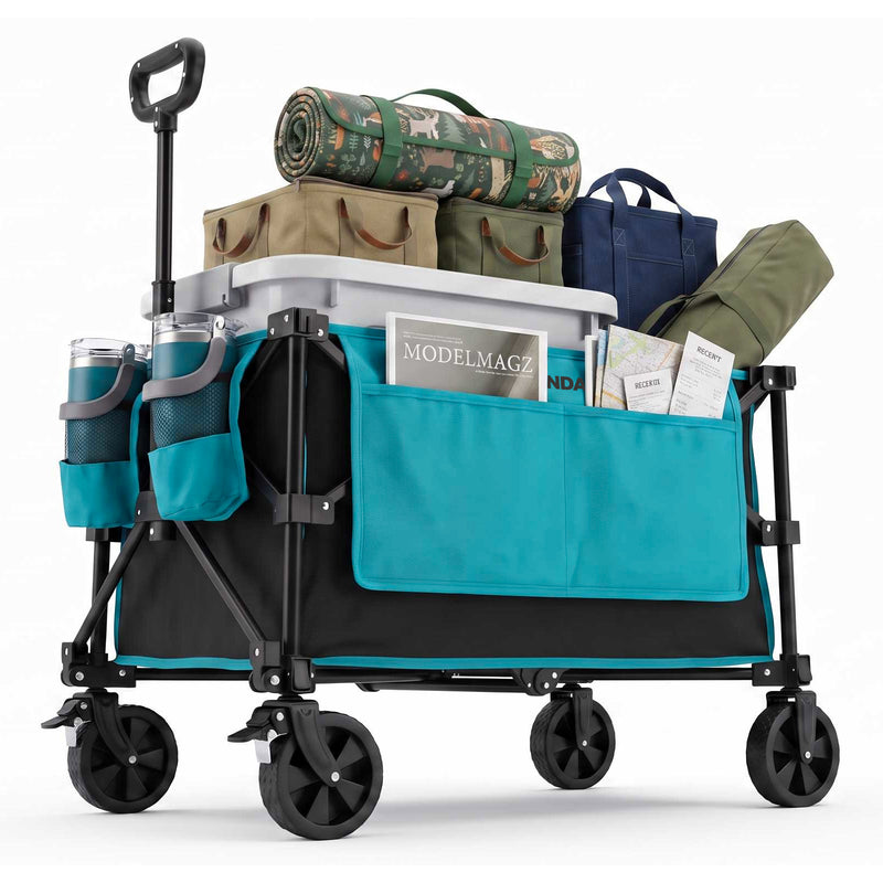 Load image into Gallery viewer, FUNDANGO Basic Folding Wagon, Compact Collapsible Utility Cart with 5" Removable Wheels, Brakes & 276 lbs Cargo Capacity