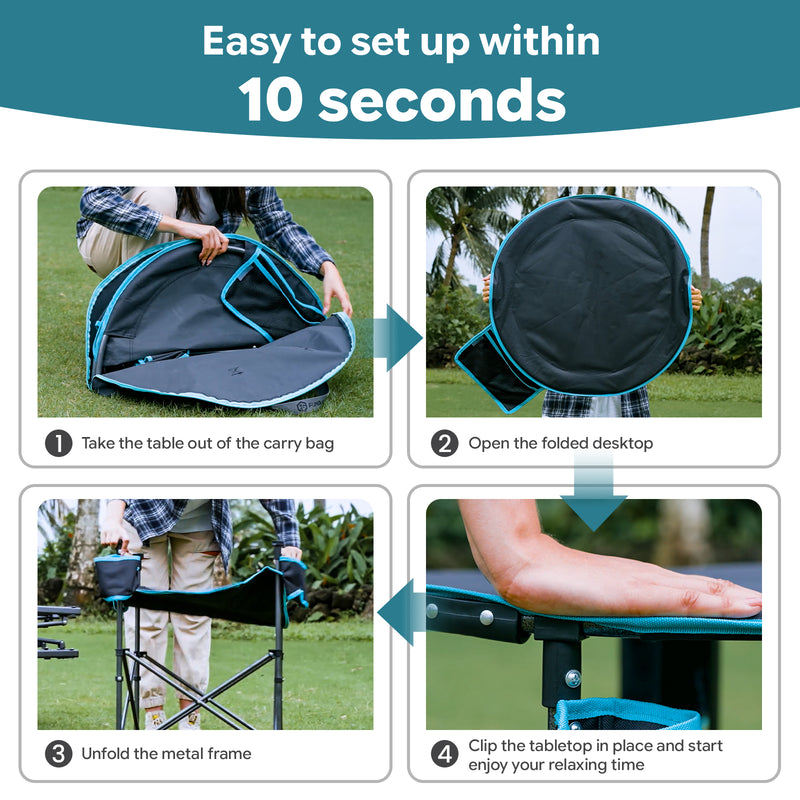 Load image into Gallery viewer, FUNDANGO EasyCamp D70 Folding Camping Table, Portable Outdoor Table with 4 Cup Holders, Storage Pockets & Lower Mesh Shelf Black