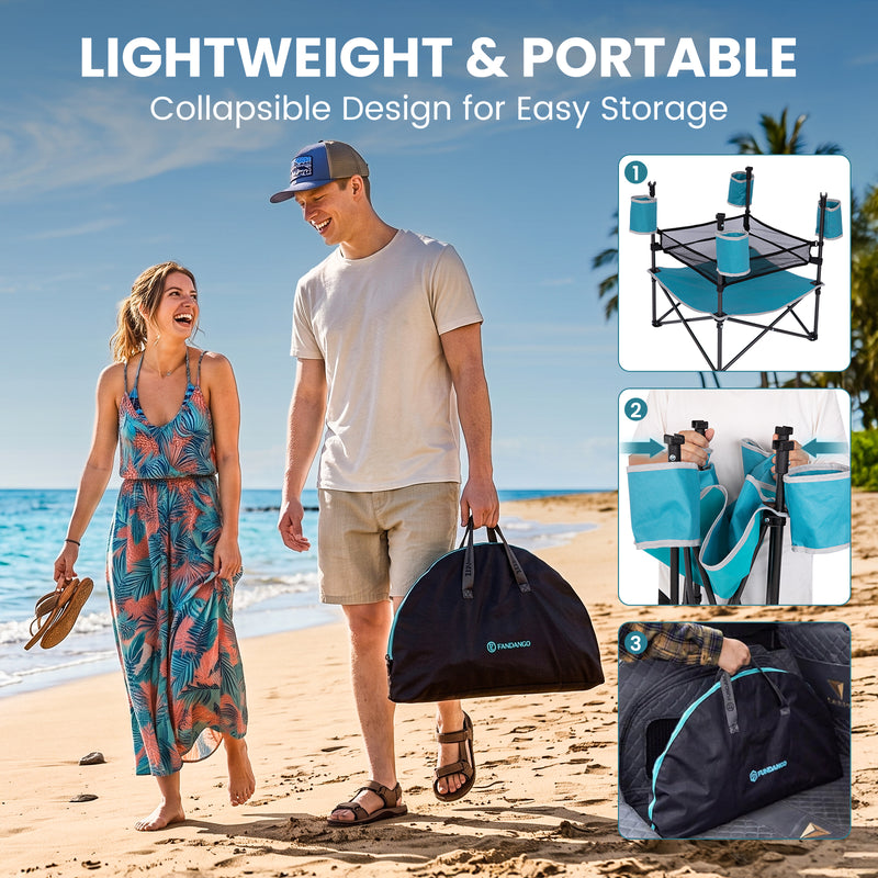 Load image into Gallery viewer, FUNDANGO EasyCamp D70 Folding Camping Table, Portable Outdoor Table with 4 Cup Holders, Storage Pockets & Lower Mesh Shelf Blue