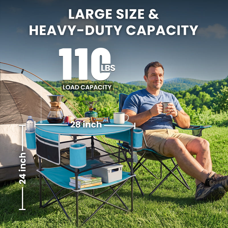 Load image into Gallery viewer, FUNDANGO EasyCamp D70 Folding Camping Table, Portable Outdoor Table with 4 Cup Holders, Storage Pockets & Lower Mesh Shelf Blue