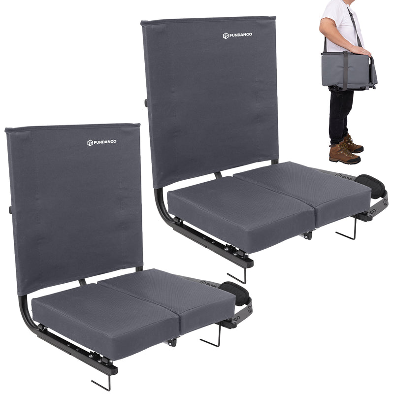 Load image into Gallery viewer, FUNDANGO Extra Wide Stadium Seat with Back Support - Portable Folding Bleacher Chair Grey 2pack