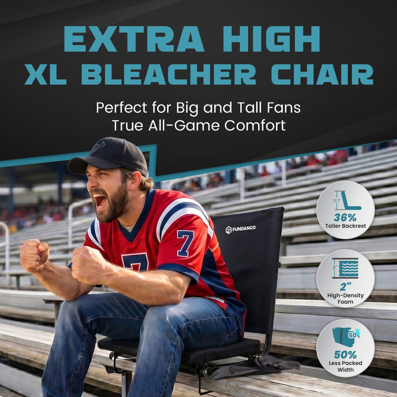 Laden Sie das Bild in Galerie -Viewer, FUNDANGO Extra Wide Stadium Seat with Back Support - Portable Folding Bleacher Chair for Football, Baseball, Concerts & Outdoor Events