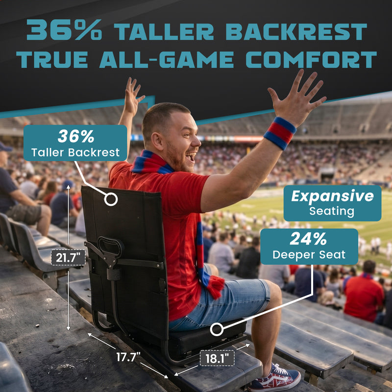 Laden Sie das Bild in Galerie -Viewer, FUNDANGO Extra Wide Stadium Seat with Back Support - Portable Folding Bleacher Chair for Football, Baseball, Concerts & Outdoor Events