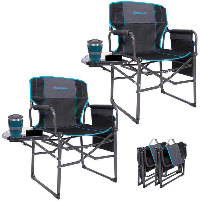 Load image into Gallery viewer, FUNDANGO FoldPro Refine L Director Chair with Side Table | Heavy Duty 440lb Capacity Camping Chair