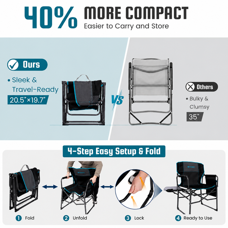 Load image into Gallery viewer, FUNDANGO FoldPro Refine L Director Chair with Side Table | Heavy Duty 440lb Capacity Camping Chair