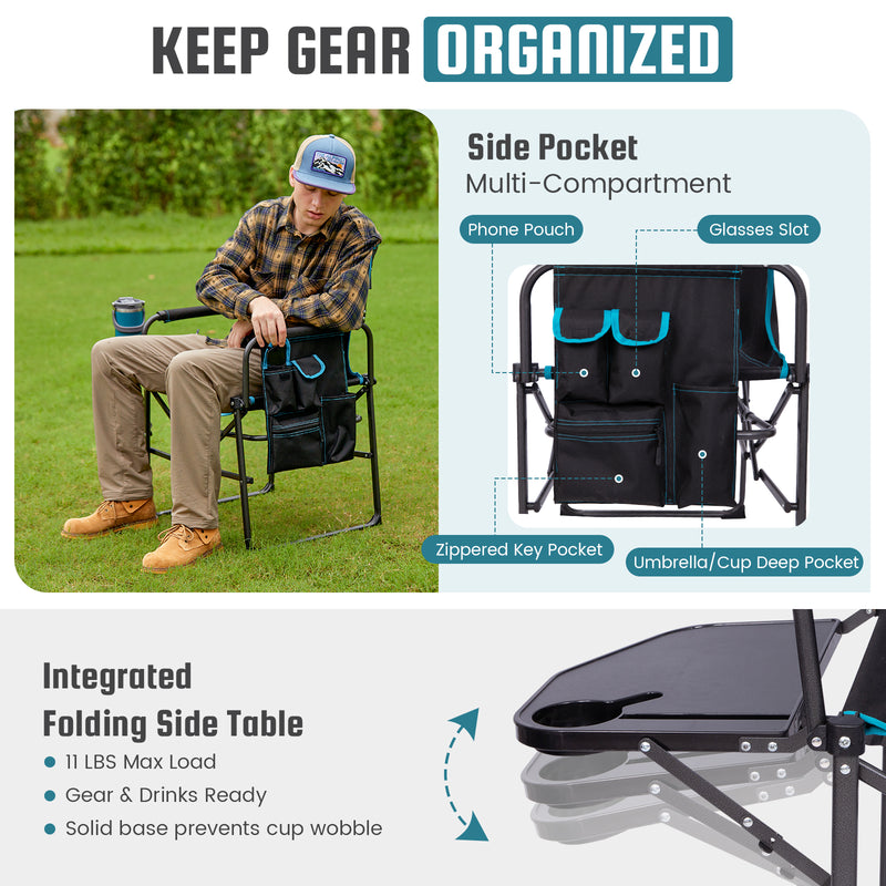 Load image into Gallery viewer, FUNDANGO FoldPro Refine L Director Chair with Side Table | Heavy Duty 440lb Capacity Camping Chair