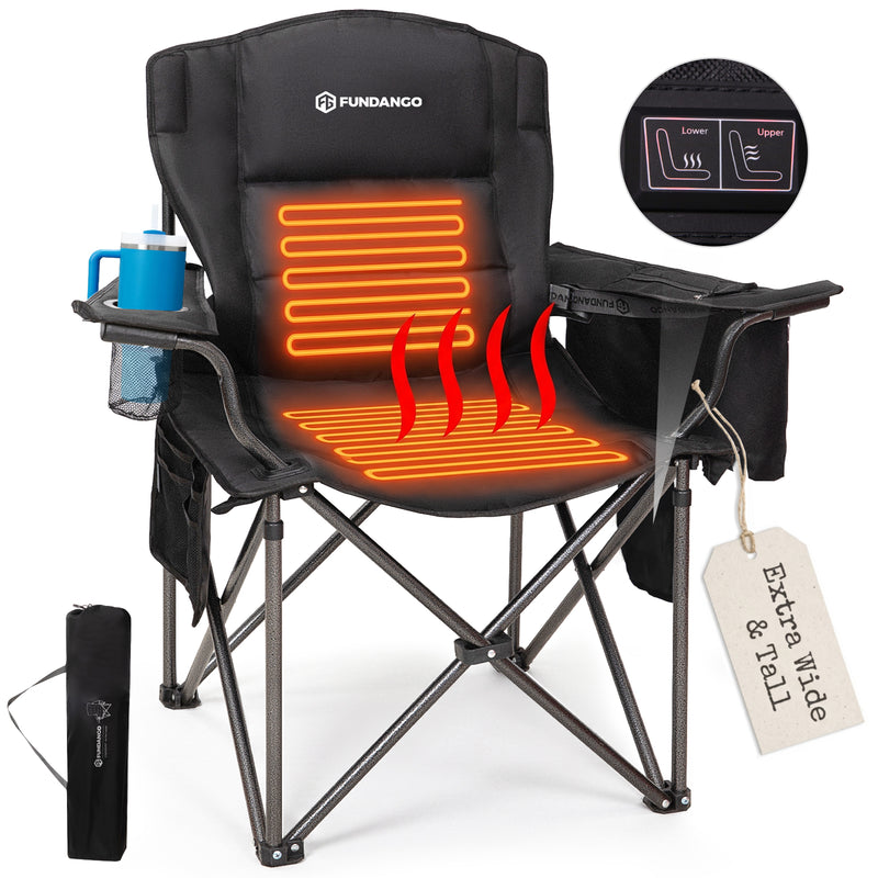 Load image into Gallery viewer, FUNDANGO Heated Camping Chair, Dual-Zone Heated Folding Armchair with 3 Heat Settings, Padded Seat & Back, 550 lbs Capacity
