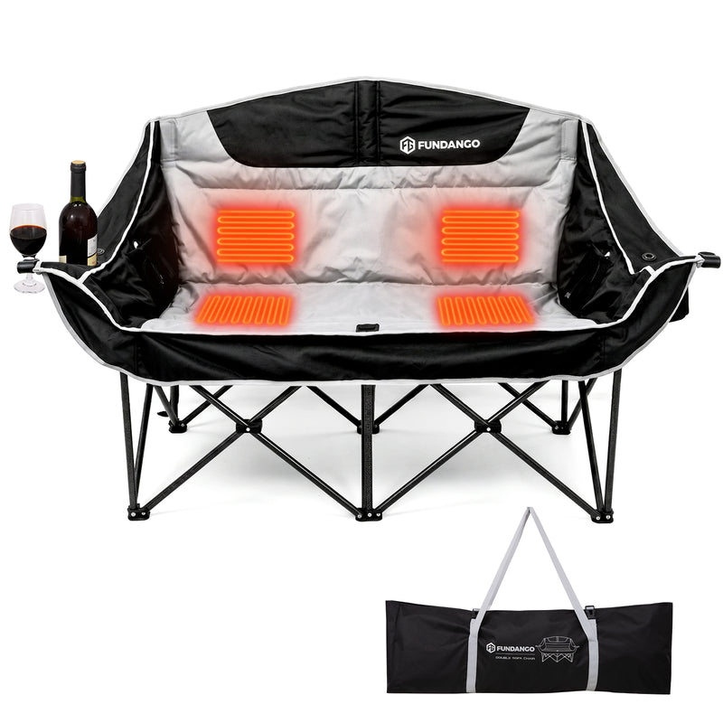 Laden Sie das Bild in Galerie -Viewer, FUNDANGO Heated Double Camping Chair, 2-Person Loveseat with 4 Heating Zones, 3 Heat Settings, 880 lbs Capacity