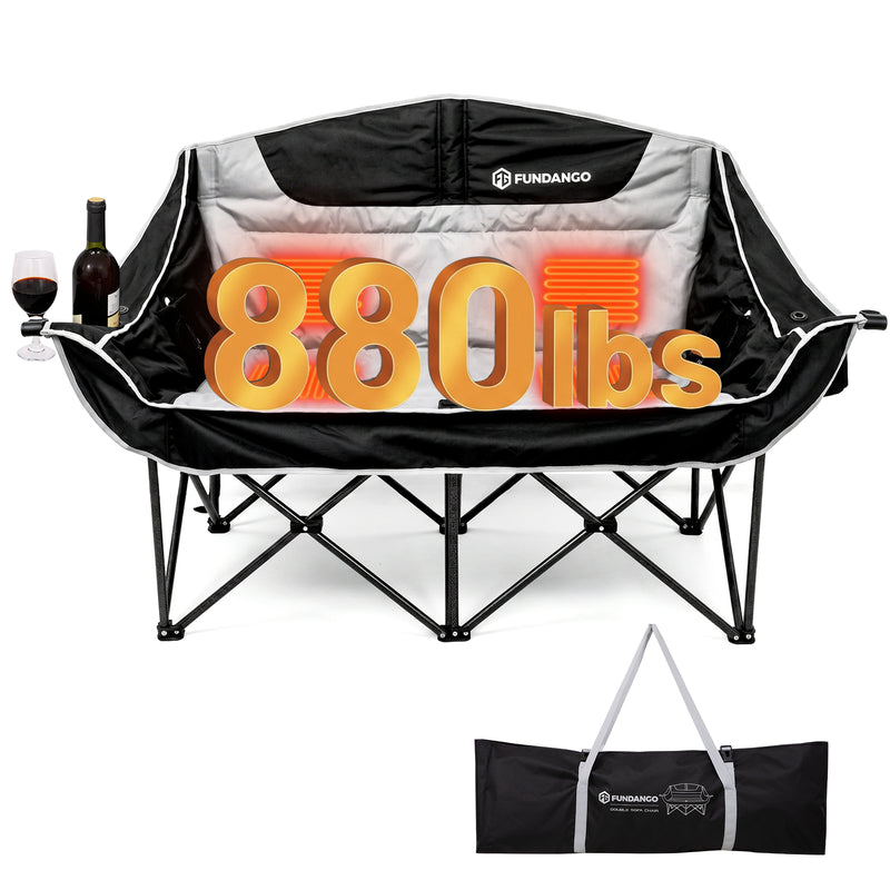 Laden Sie das Bild in Galerie -Viewer, FUNDANGO Heated Double Camping Chair, 2-Person Loveseat with 4 Heating Zones, 3 Heat Settings, 880 lbs Capacity