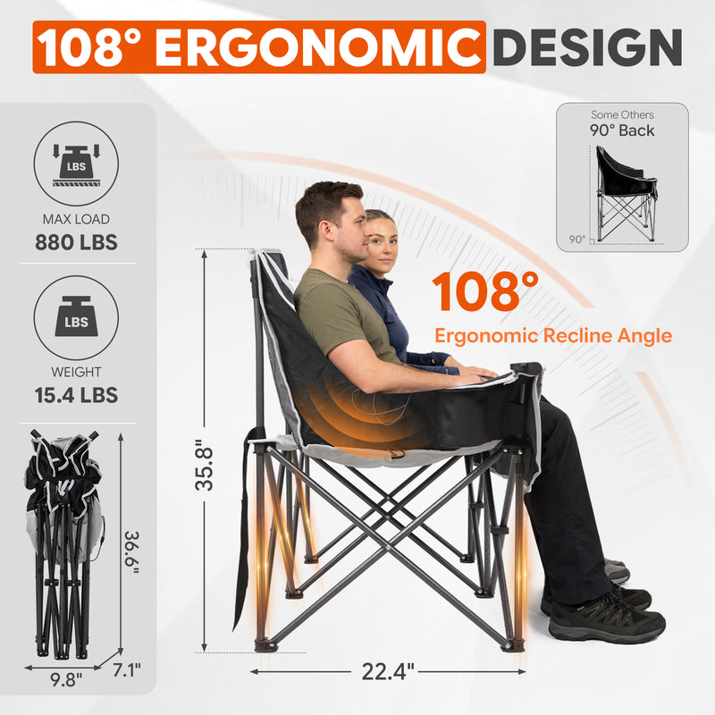Laden Sie das Bild in Galerie -Viewer, FUNDANGO Heated Double Camping Chair, 2-Person Loveseat with 4 Heating Zones, 3 Heat Settings, 880 lbs Capacity