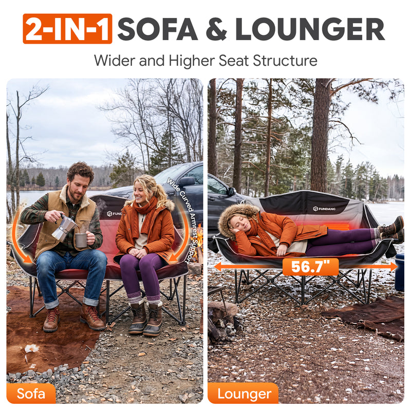 Laden Sie das Bild in Galerie -Viewer, FUNDANGO Heated Double Camping Chair, 2-Person Loveseat with 4 Heating Zones, 3 Heat Settings, 880 lbs Capacity