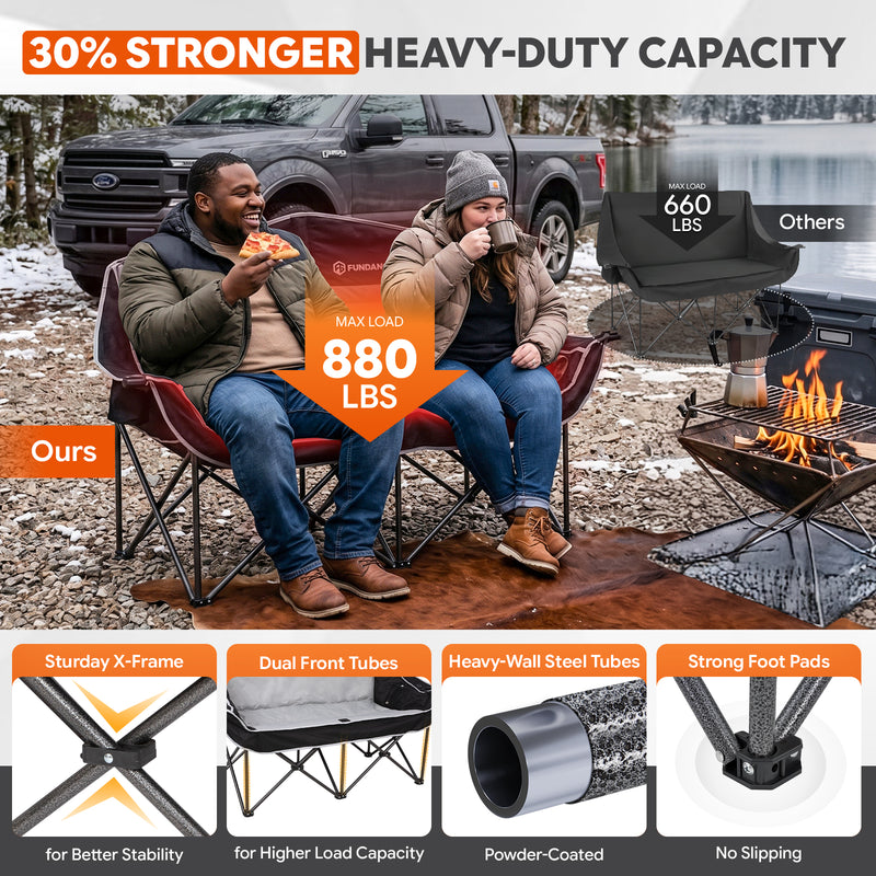 Laden Sie das Bild in Galerie -Viewer, FUNDANGO Heated Double Camping Chair, 2-Person Loveseat with 4 Heating Zones, 3 Heat Settings, 880 lbs Capacity