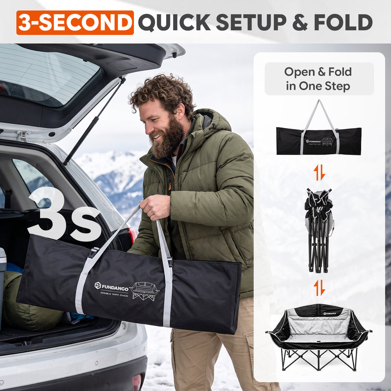 Laden Sie das Bild in Galerie -Viewer, FUNDANGO Heated Double Camping Chair, 2-Person Loveseat with 4 Heating Zones, 3 Heat Settings, 880 lbs Capacity