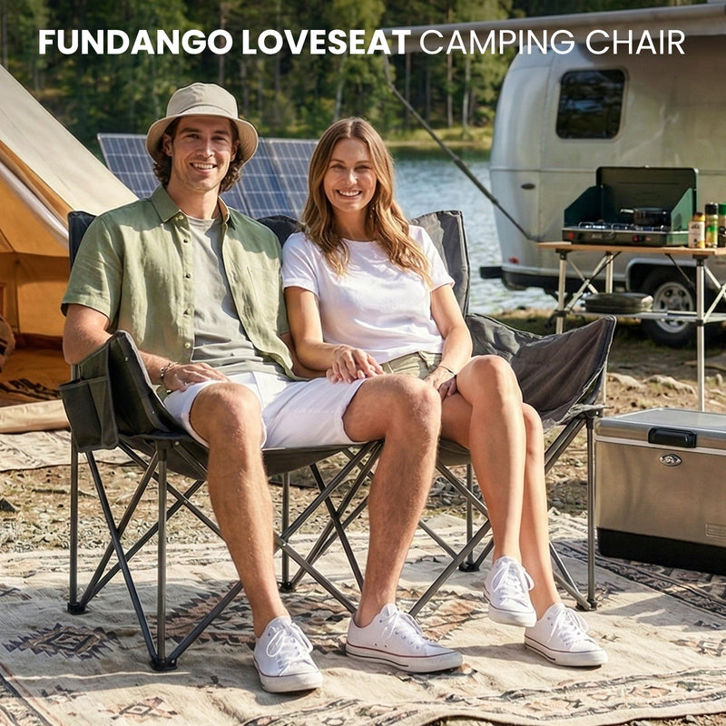Load image into Gallery viewer, FUNDANGO Heavy Duty Oversized Loveseat for Two with 450g Ultra-Thick Padding, Cup Holders & Mesh Pocket, 880lb Capacity Portable Folding Couch for Beach, Camping & Tailgating