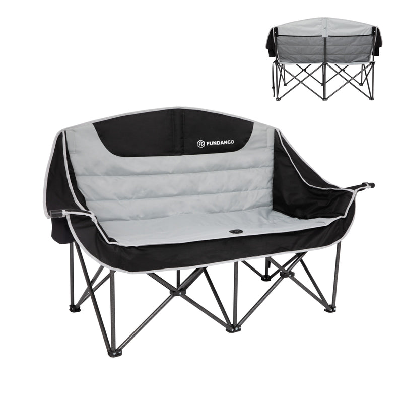 Load image into Gallery viewer, FUNDANGO Horizon Bliss P2 Double Folding Camping Loveseat | 2-Person Padded Outdoor Couch with Cup Holders, Heavy Duty 880lb Capacity Portable Bench for Beach, Picnic & Tailgating