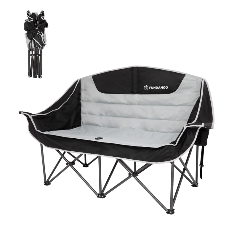 Load image into Gallery viewer, FUNDANGO Horizon Bliss P2 Double Folding Camping Loveseat | 2-Person Padded Outdoor Couch with Cup Holders, Heavy Duty 880lb Capacity Portable Bench for Beach, Picnic & Tailgating