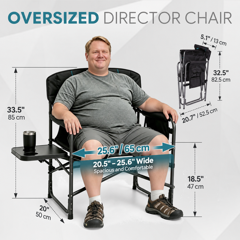 Laden Sie das Bild in Galerie -Viewer, FUNDANGO Oversized Director Chair with Side Table, Padded Folding Camping Chair
