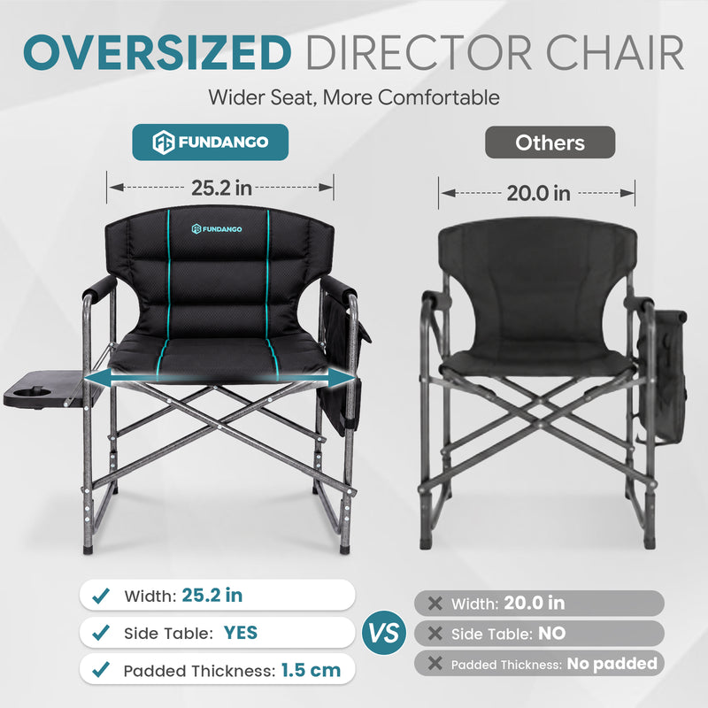 Laden Sie das Bild in Galerie -Viewer, FUNDANGO Oversized Director Chair with Side Table, Padded Folding Camping Chair with Storage Pocket, 440 lbs Capacity