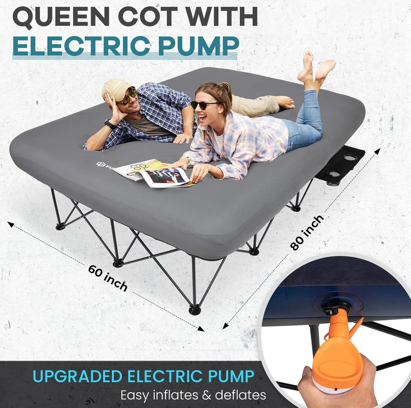 Load image into Gallery viewer, FUNDANGO Queen Camping Cot with Detachable Air Mattress - 2-Person Portable Outdoor Bed with Electric Pump