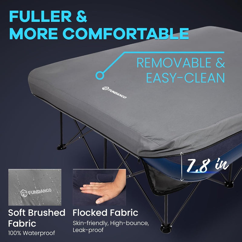 Load image into Gallery viewer, FUNDANGO Queen Camping Cot with Removeable Air Mattress - 2-Person Portable Outdoor Bed with Electric Pump, Easy Clean
