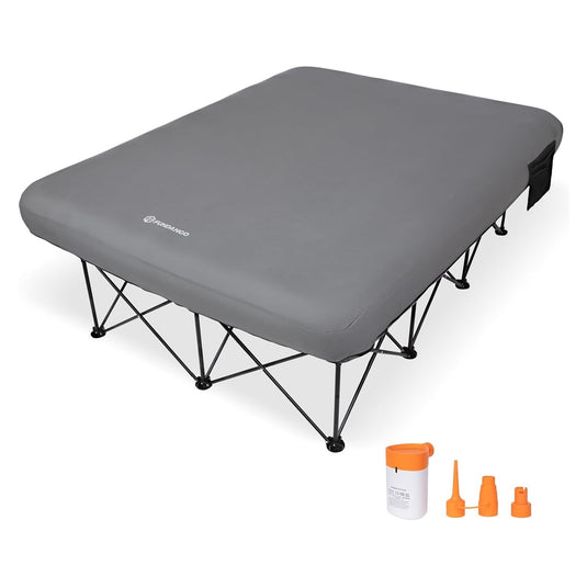 FUNDANGO Queen Camping Cot with Detachable Air Mattress - 2-Person Portable Outdoor Bed with Electric Pump
