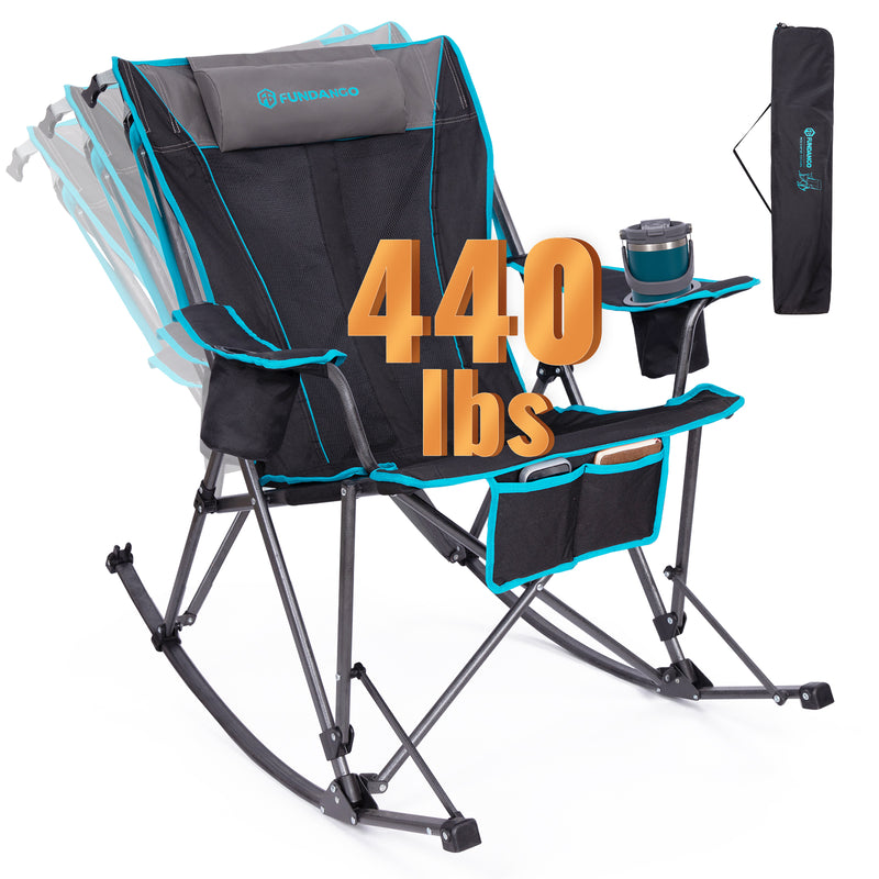 Load image into Gallery viewer, FUNDANGO SunsetHaven 3D Mesh L Portable Rocking Camp Chair High-Back Padded Rocker with Breathable 3D Mesh, 440lb Capacity, Dual Cup Holders & Side Pocket for Patio, Beach & Camping