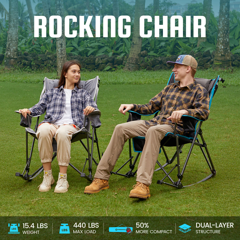 Load image into Gallery viewer, FUNDANGO SunsetHaven 3D Mesh L Portable Rocking Camp Chair High-Back Padded Rocker with Breathable 3D Mesh, 440lb Capacity, Dual Cup Holders & Side Pocket for Patio, Beach & Camping