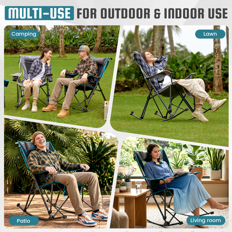 Load image into Gallery viewer, FUNDANGO SunsetHaven 3D Mesh L Portable Rocking Camp Chair High-Back Padded Rocker with Breathable 3D Mesh, 440lb Capacity, Dual Cup Holders & Side Pocket for Patio, Beach & Camping