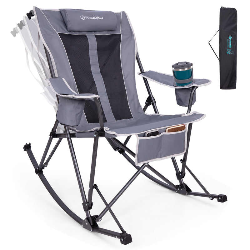 Load image into Gallery viewer, FUNDANGO SunsetHaven 3D Mesh L Portable Rocking Camp Chair High-Back Padded Rocker with Breathable 3D Mesh, 440lb Capacity, Dual Cup Holders & Side Pocket for Patio, Beach & Camping