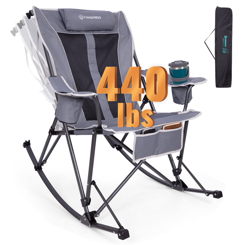Load image into Gallery viewer, FUNDANGO SunsetHaven 3D Mesh L Portable Rocking Camp Chair High-Back Padded Rocker with Breathable 3D Mesh, 440lb Capacity, Dual Cup Holders & Side Pocket for Patio, Beach & Camping